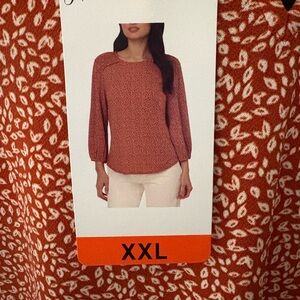 Adrianna Papell Terracotta Leaf Print Blouse